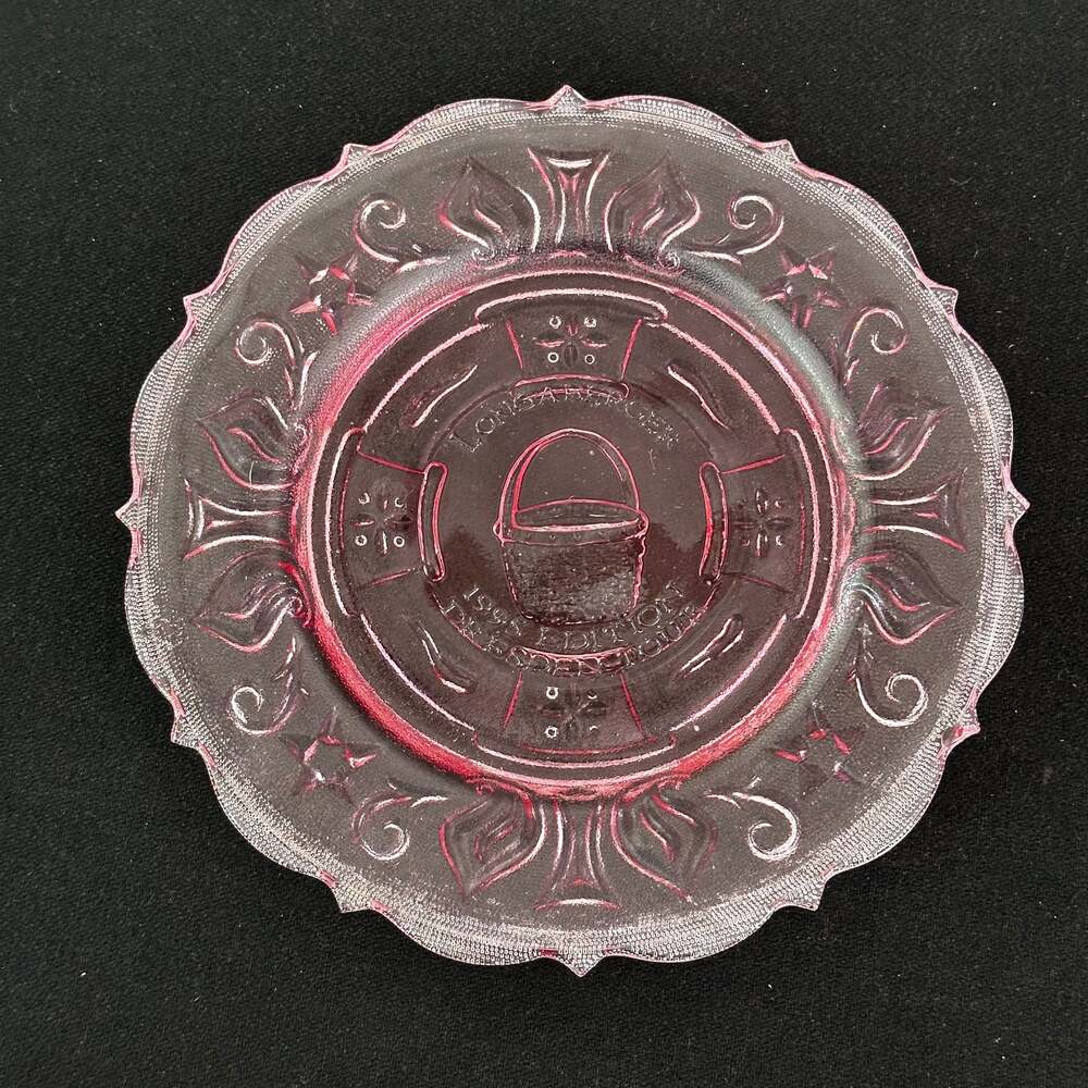 Longaberger 1995 Pink Heisey Dresden Tour Glass Plate Raised Designs